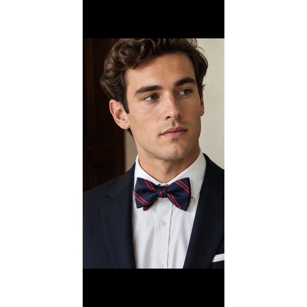 Vintage Red/blue Stripe English Silk Repp Self-Tie Bow Tie Preppy Ivy Style